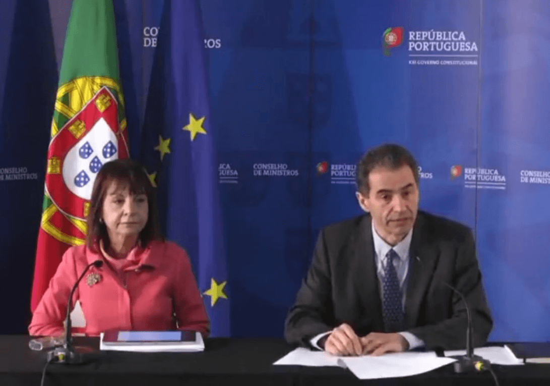 Ministro da Ciência, Tecnologia e Ensino Superior, Manuel Heitor, e Ministra da Presidência e da Modernização Administrativa, Maria Manuel Leitão Marques, na conferência de imprensa após o Conselho de Ministros, Matosinhos, 15 fevereiro 2018