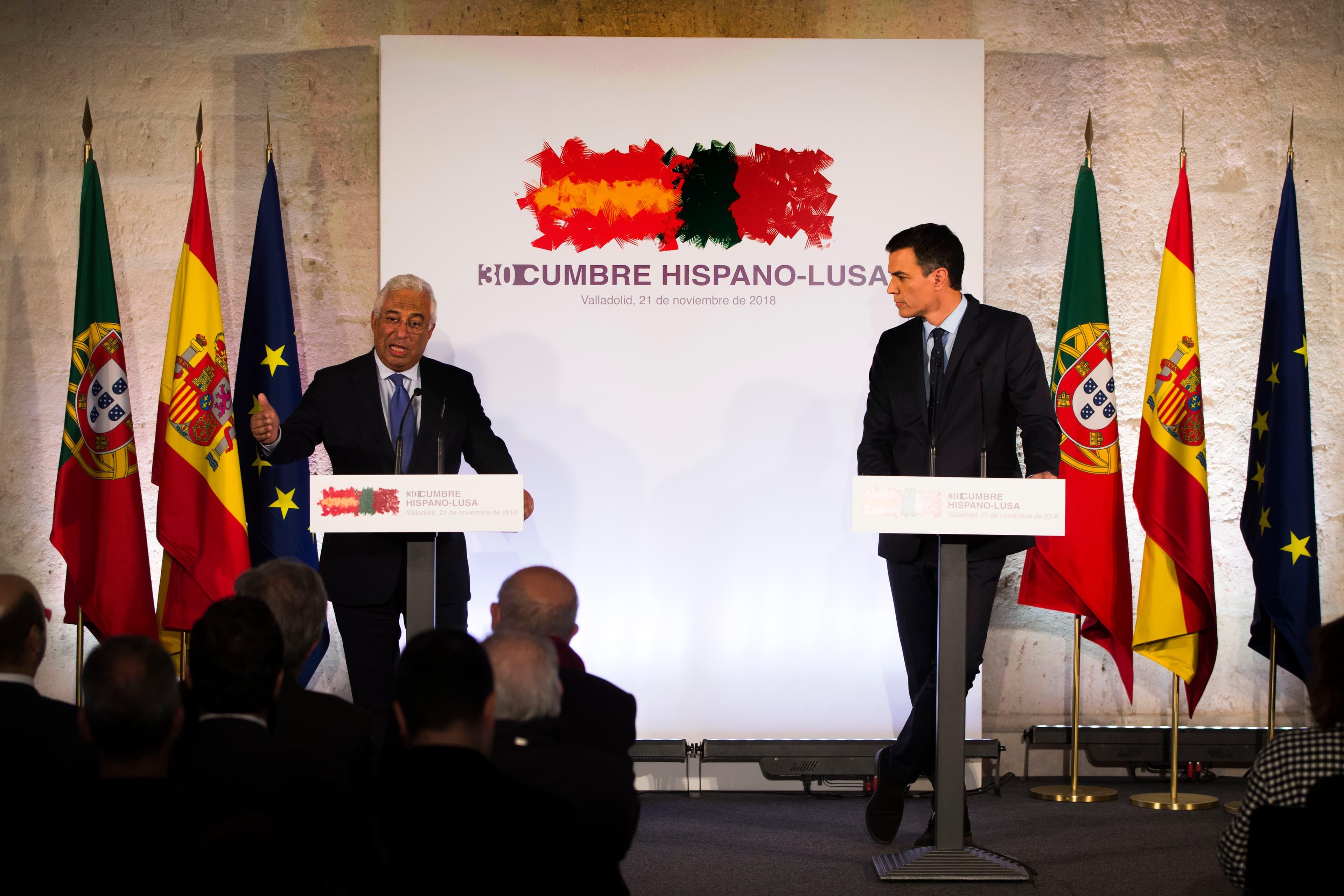 Primeiro-Ministro António Costa e Presidente do Governo de Espanha, Pedro Sanchez, na conferência de imprensa da Cimeira Luso-Espanhola, Valladolid, 21 novembro 2018 (Foto: José Correia/Lusa)