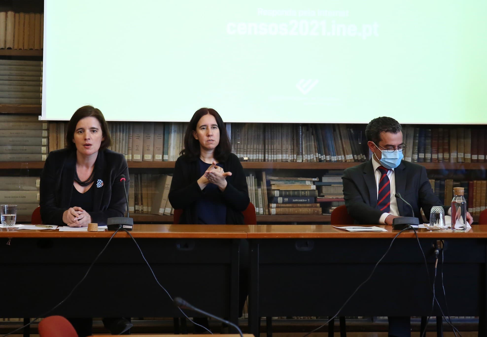 Ministra da Estado e da Presidência, Mariana Vieira da Silva, o presidente do INE, Francisco Lima, conferência de imprensa que marca o dia de início da fase de resposta dos Censos 2021, Lisboa, 19 abril 2021 (foto: João Bica)