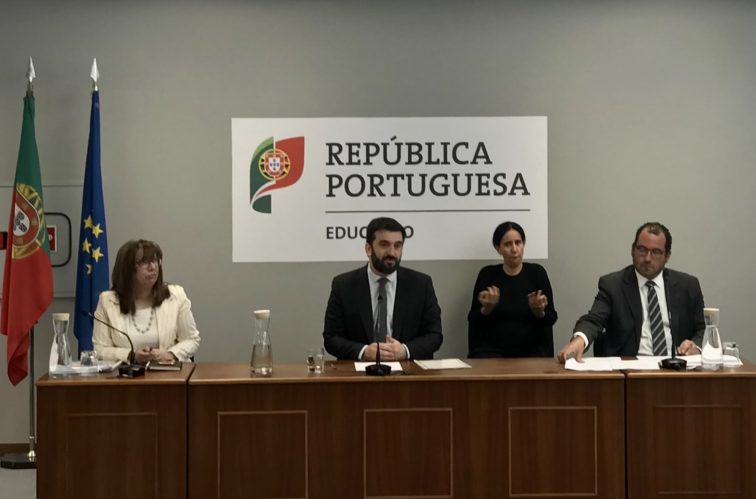 Ministro da Educação, Tiago Brandão Rodrigues, e Secretários de Estado João Costa e Susana Amador na apresentação das medidas para o ano letivo 2020/2021, Lisboa, 3 julho 2020