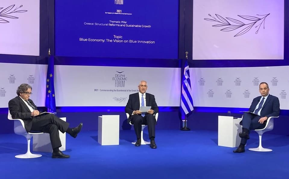 Ministro do Mar, Ricardo Serrão Santos, no VI Delphi Economic Forum em Atenas, Grécia, 10 maio 2021