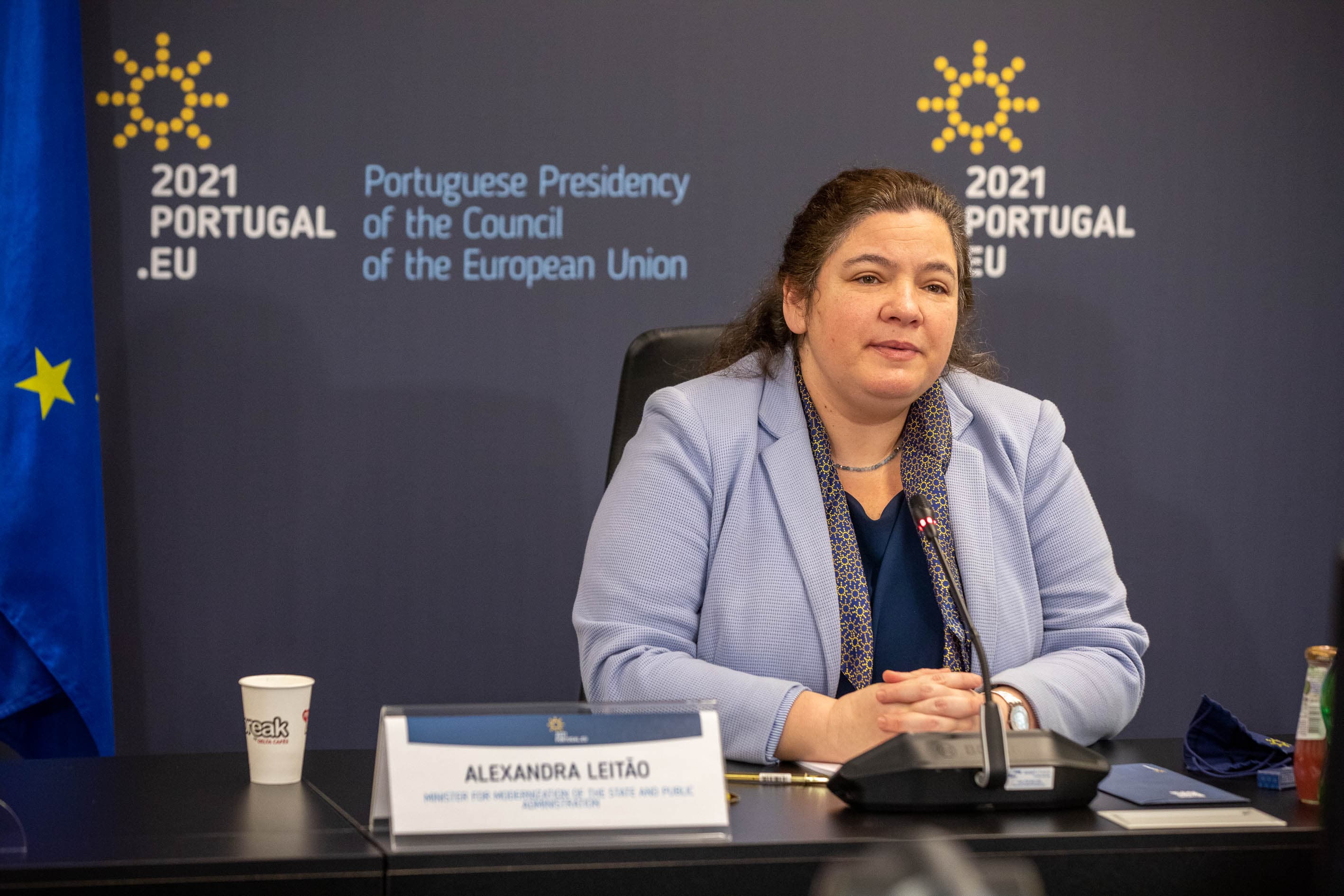 Ministra da Modernização do Estado e da Administração Pública, Alexandra Leitão, no evento «Accessible Europe: ICTs 4 All», 23 março 2021 (Foto: João Bica)