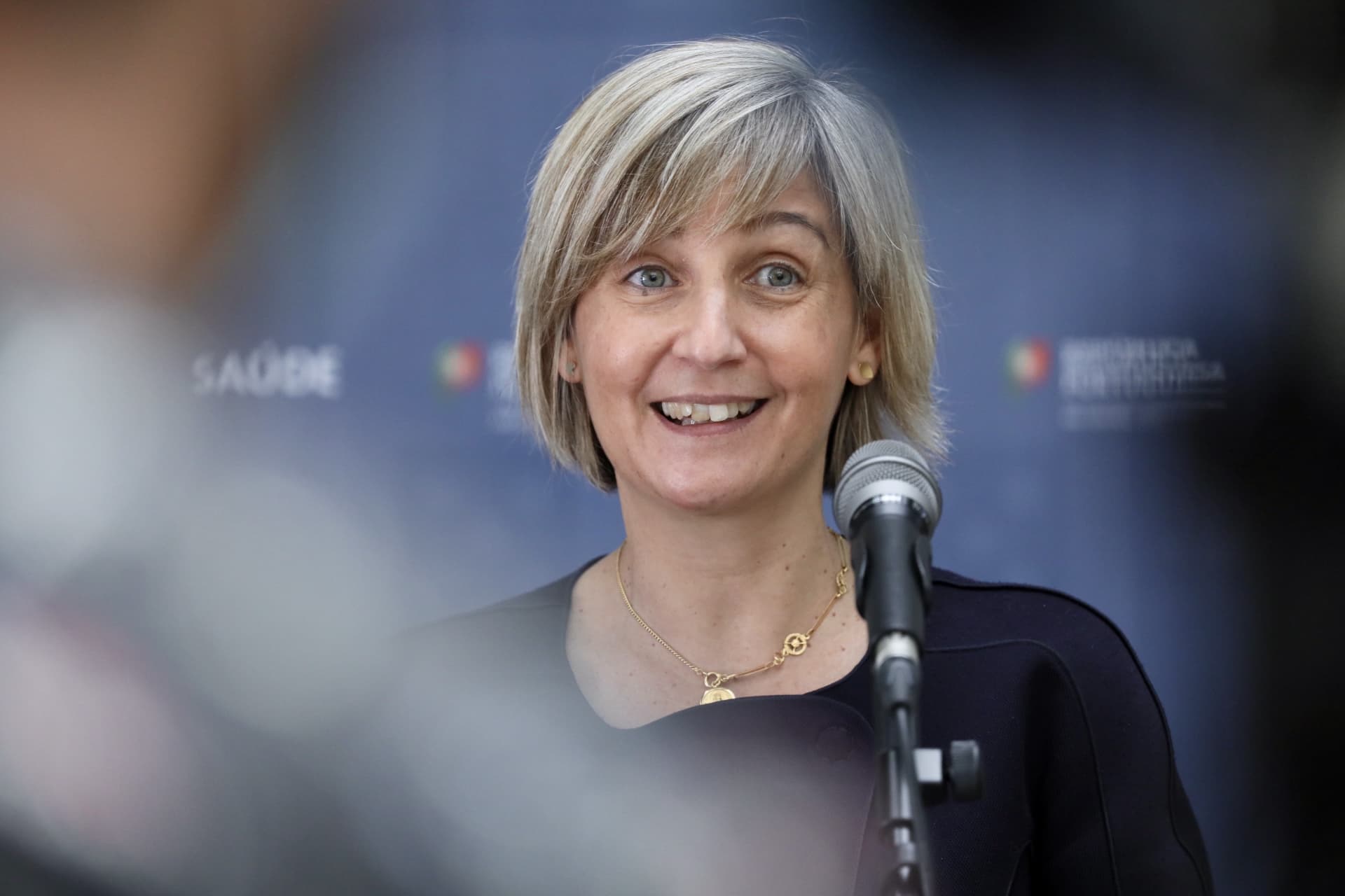 Ministra da Saúde, Marta Temido, na conferência de imprensa após a reunião com especialistas no Infarmed, Lisboa, 28 maio 2021 (Foto: João Bica)