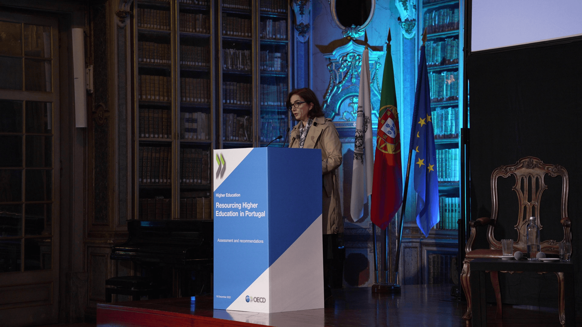 Ministra da Ciência, Tecnologia e Ensino Superior, Elvira Fortunato, intervém na sessão da apresentação do relatório «Resourcing Higher Education in Portugal», Lisboa, 19 dezembro 2022