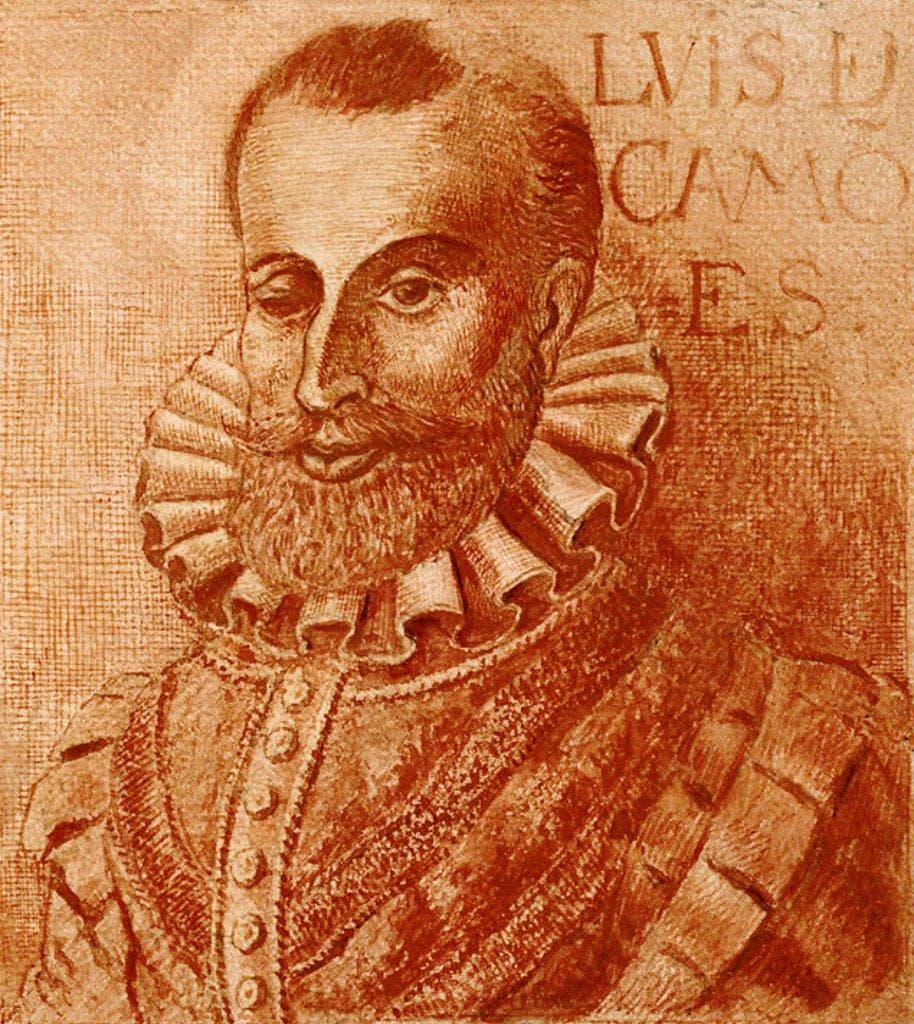 Retrato possível de Luís de Camões. Cópia do original perdido, desenhado por Fernão Gomes entre 1573 e 1576.